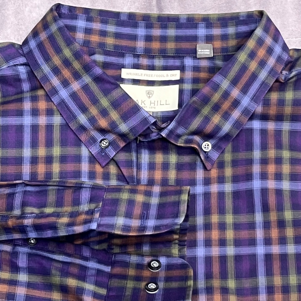 Oak Hill Button Down Shirt Mens 4XLT Purple Plaid Excellent Wrinkle Free Tall
